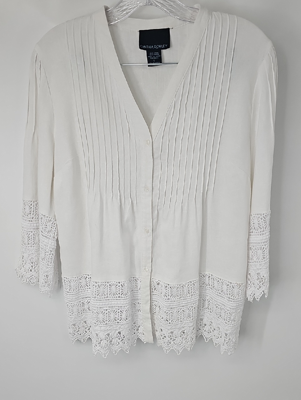 Cynthia Rowley Dainty White Linen Blend Button Front Embroidered Cutout Blouse